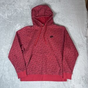 Nike Sports Essentials All Over Print Fleece Hoodie Red DM6911-657 Mens Large